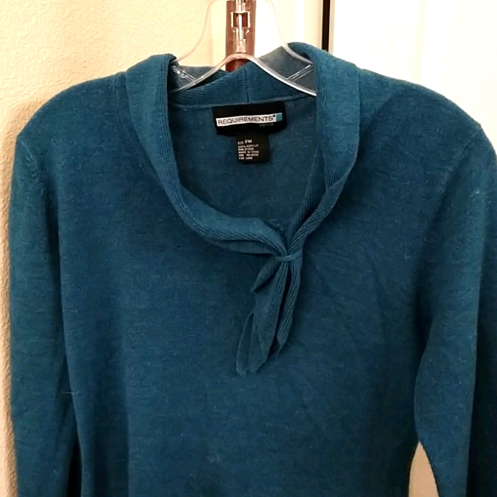 Sweater faux scarf petite medium teal
